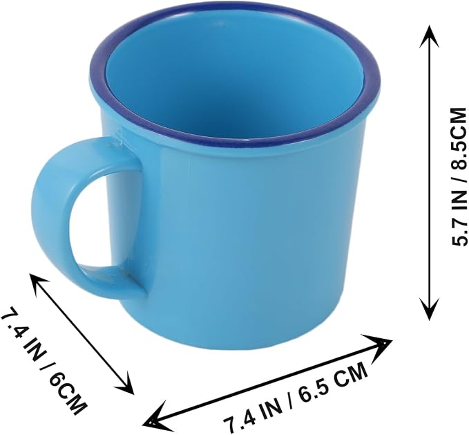 2 Melamine Stacking Mugs with Handles for Coffee & Tea (White/Blue)