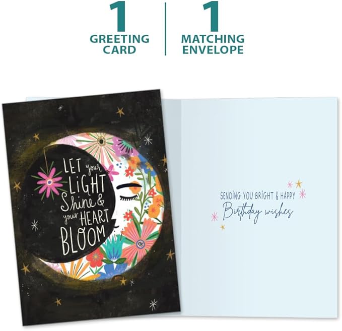 Tree-Free Greetings - Birthday Card - Artful Designs - 1 Card + Matching Envelope - Made in USA - 100% Recycled Paper - 5 x 7 - Let Light Shine (GO65250)