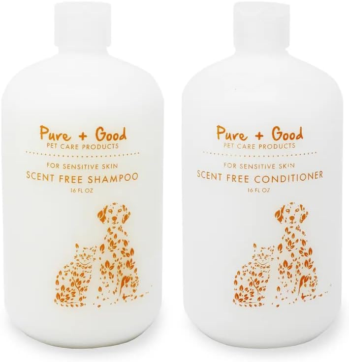 Pure + Good - Shampoo and Conditioner Set, Formulated for All Pets, Gentle and Cleansing, Made in The USA, Cruelty Free, 16 fl oz (Scent Free)