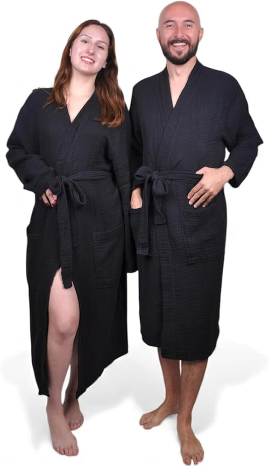 Muslin Bathrobe - Cotton Gauze Robe for Women and Men - Lightweight Breathable Summer Kimono - Boho Spa/Maternity Robe