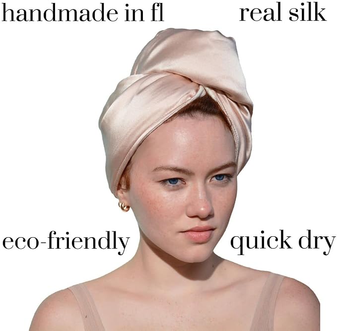 Cool Mom's Closet Pure Silk Hair Towel | Silk & Bamboo Viscose Cotton Blend | Absorbent & Frizz-Free | Handmade in FL
