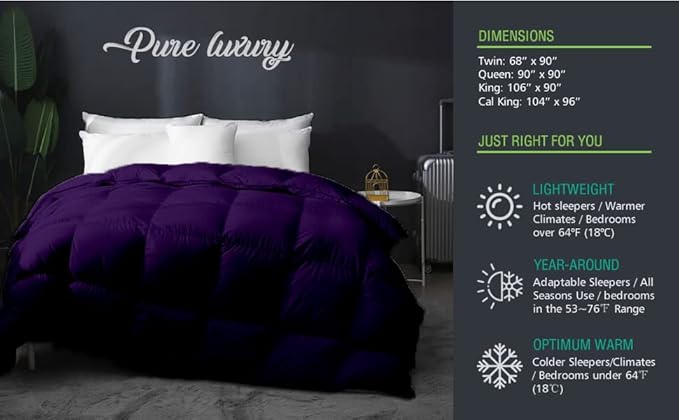 Eco Friendly Comforter King Size Comforter, Soft Purple Comforter, Down Alternative Comforter King Size Cooling Bed Comforter, Fluffy Purple Home Bedding King/Cal-King - 92"x102"