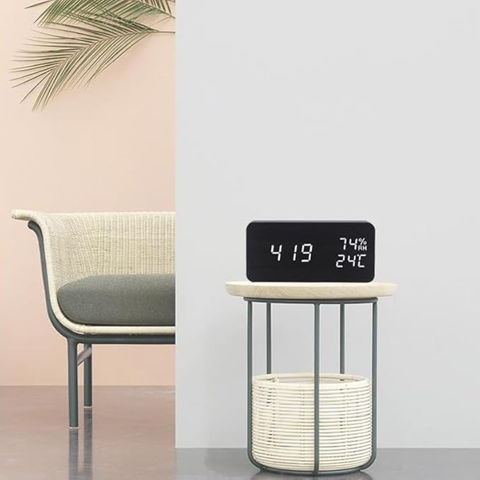 Smart Wooden Desk Clock with Voice Control, Snooze Alarm, and Real-time Environment Monitoring (Bamboo, 15 * 4 * 7cm)