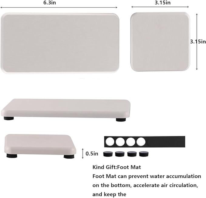 Diatomite Soap Tray Water Absorbing Stone Tray Set of 4 Drying Stone Sink Mat for Kitchen Bathroom Counter (Grey)