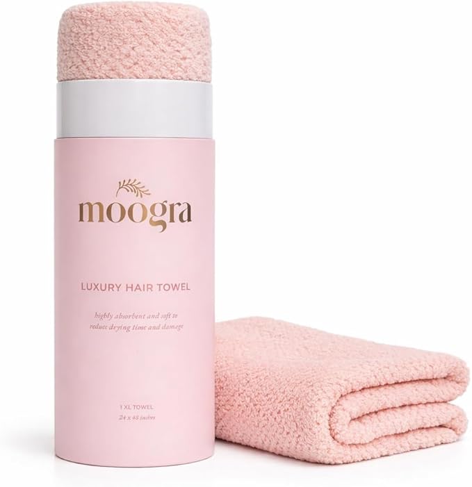 Luxury Microfiber Hair Towel Wrap for Women - Quick Dry, Super Absorbent Hair Turban, Soft & Lightweight Anti-Frizz Towel for Long, Thick & Curly Hair (Pink Blush, 48" × 24")