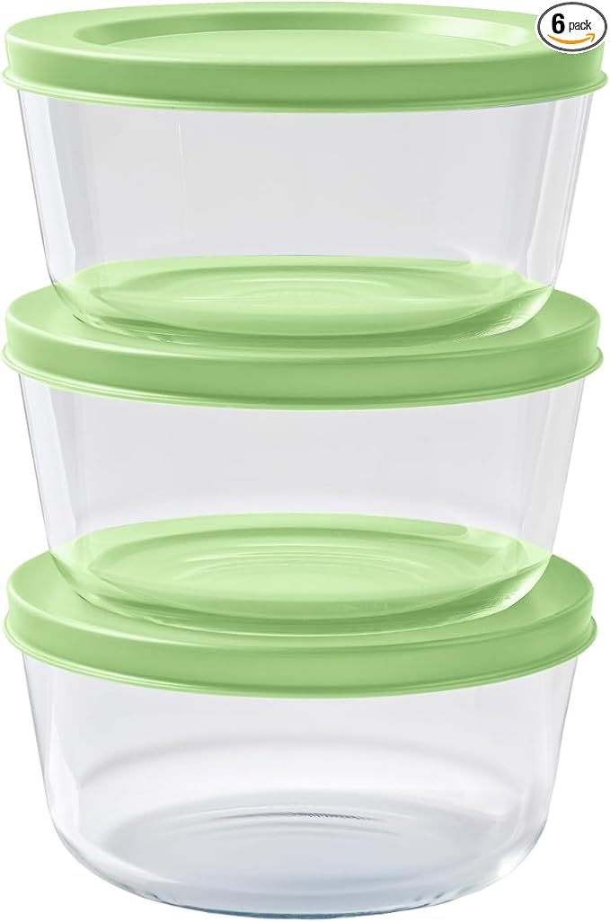 6-Piece Glass Food Storage Containers Set (3 Containers + 3 BPA-Free Lids) | 2-Cup, Leakproof | Microwave, Freezer, Oven & Dishwasher Safe | Ideal for Meal Prep & Pantry Organization, Pistachio