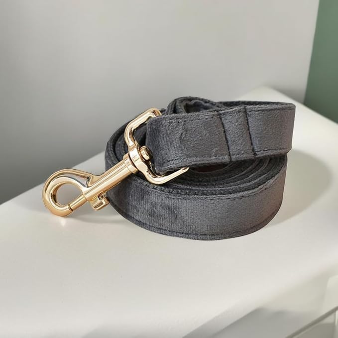 Love Dream Velvet Dog Collar and Leash Set, Soft & Comfy Adjustable Dog Leash and Collar with Heavy Duty Metal Buckle for Small Medium Large Dogs Training & Walking (Large, Dark Grey)