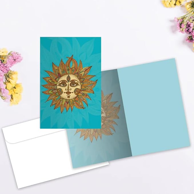 Tree-Free Greetings - All Occasion Cards - Artful Designs - 12 Greeting Cards + White Envelopes - Made in USA - 100% Recycled Paper - 4 x 6 - Vibrant Sun (FS56328)