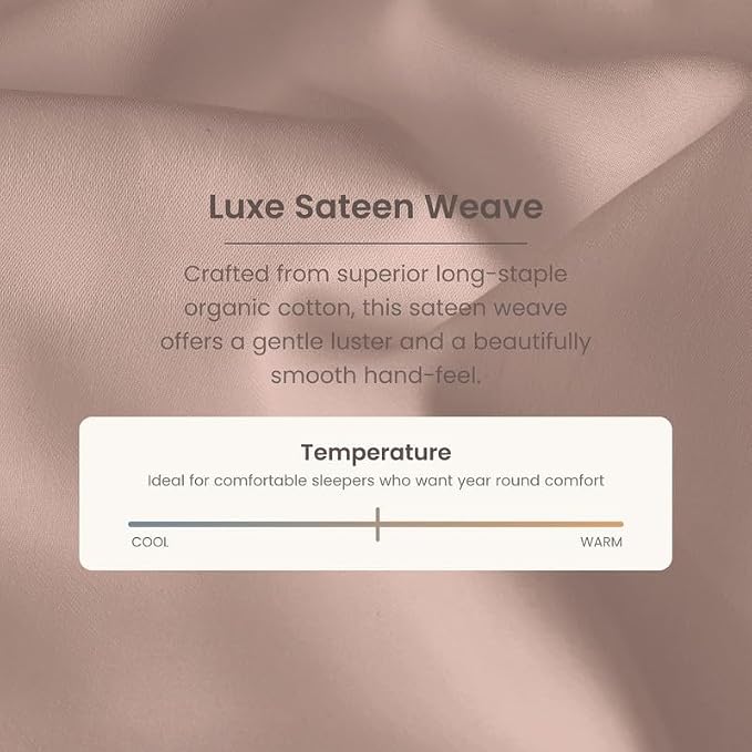 BIOWEAVES 100% Organic Cotton Sheets, 300 Thread Count 4-Piece GOTS Certified Bed Sheet Set Fits Mattress Upto 17" Deep Pocket, Soft & Silky Sateen Weave (Queen, Dusty Rose)