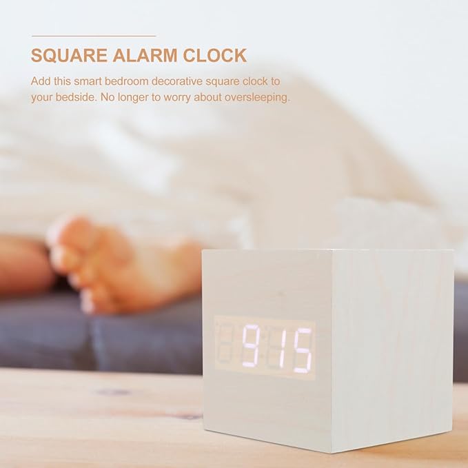 Healifty Wooden Digital Alarm Clock with Dual Led Display and Temperature Compact 2.55 Inch USB Powered Mini Clock for Bedroom and Desk Use