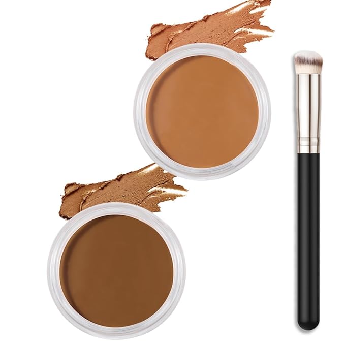 Kaely 2Pcs Cream Pot Concealer Full Coverage Makeup Set, Under Eye Brightener Color Correcting Concealer for Dark Circles, Waterproof Foundation Palette with Brush, Corrector de ojeras, 09+10