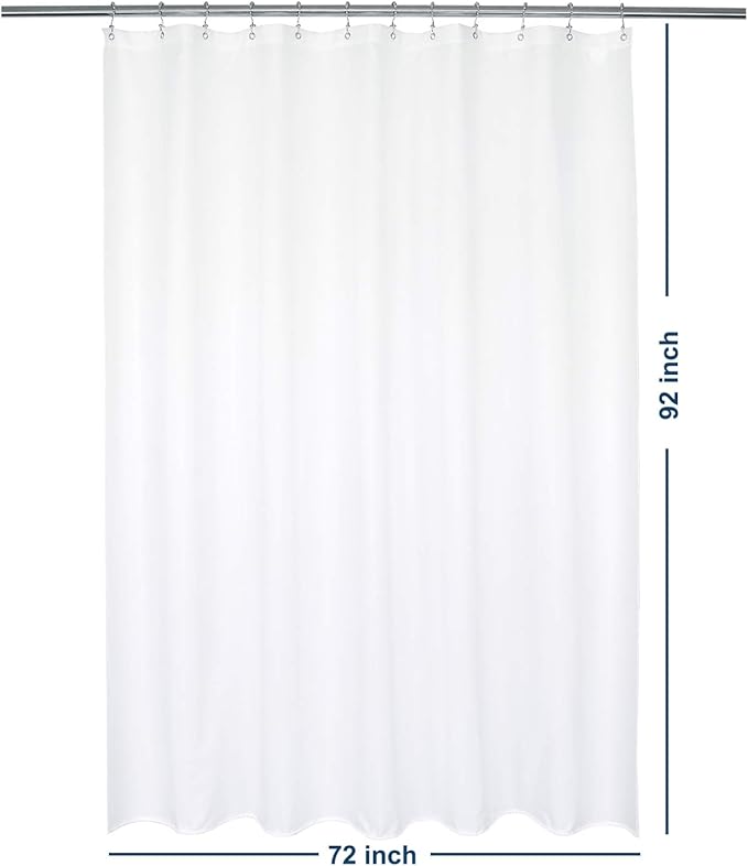 Barossa Design Waterproof Fabric Shower Curtain or Liner Microfiber 72" W x 92" H - Extra Long, Hotel Quality, Machine Washable, White Shower Liner for Bath Tub, 72x92 Inches