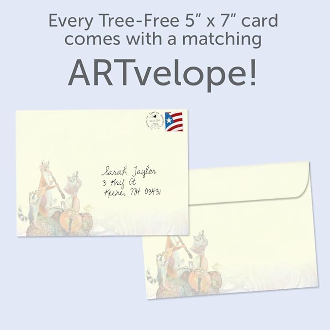 Tree-Free Greetings - Birthday Card - Artful Designs - 1 Card + Matching Envelope - Made in USA - 100% Recycled Paper - 5 x 7 - Animal Serenade (GO61532)