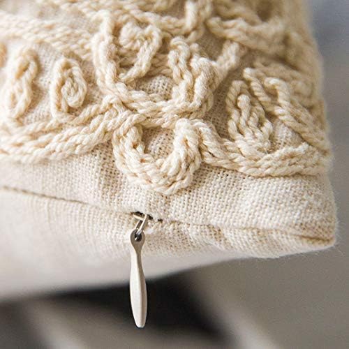 DOKOT Embroidery Throw Pillow Case Covers Square Cushion Cover 100% Cotton with Zipper for Home Decorative 20x20 inches(50x50cm) (Beige, 2 Pieces)