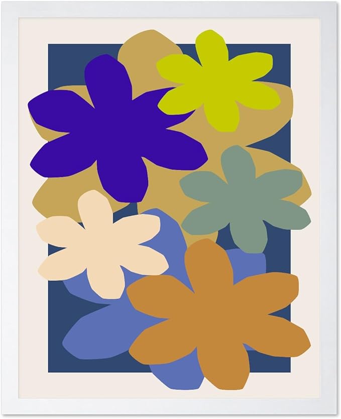 Monem Art Colorful Abstract Floral Shapes Print - Modern Minimalist Flower Art Poster - Wall Decor for Living Room, Bedroom or Office - 16x20 White Framed Wall Art by Rs Lab Studio