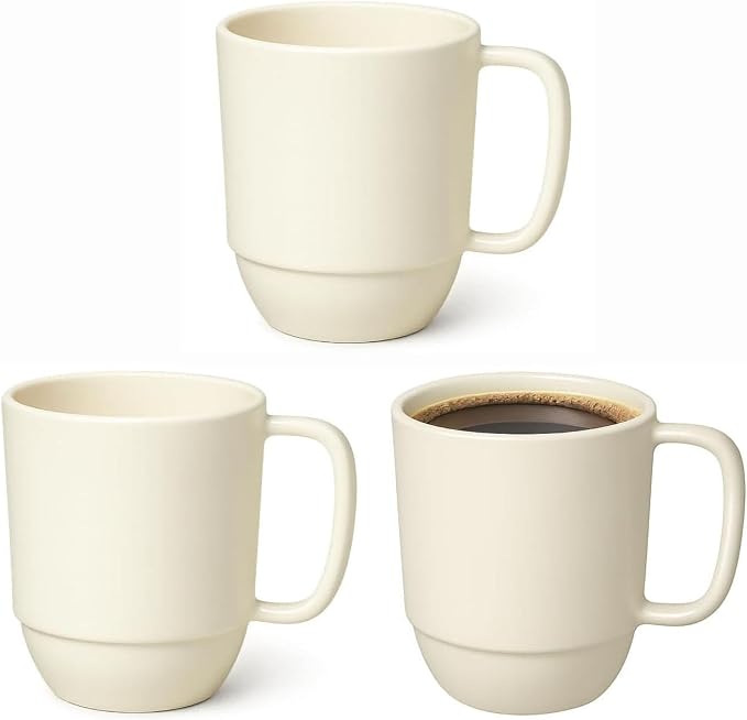 JapanBargain, 3-Pack Japanese Plastic Mug 12oz, Unbreakable BPA-Free Coffee Tea Water Cup, Microwave & Dishwasher Safe, Travel Camping Kids Juice Mug, Made in Japan, White