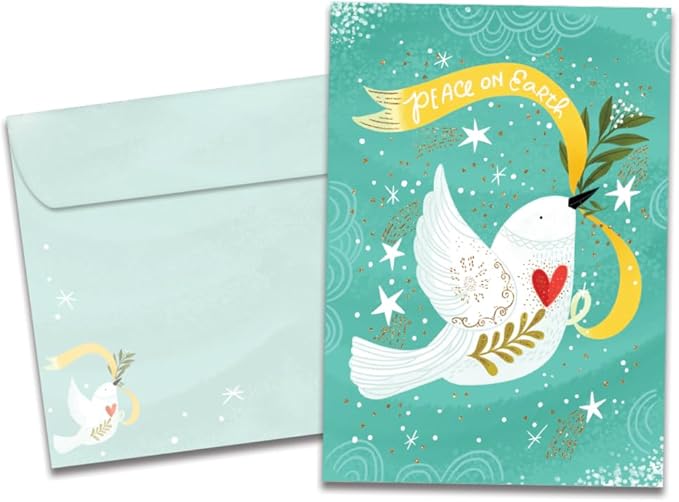 Tree-Free Greetings Holiday Card with Matching Envelope, Eco Friendly, Made in USA, 100% Recycled Paper, 5 x 7, Peace Dove (GO65738)
