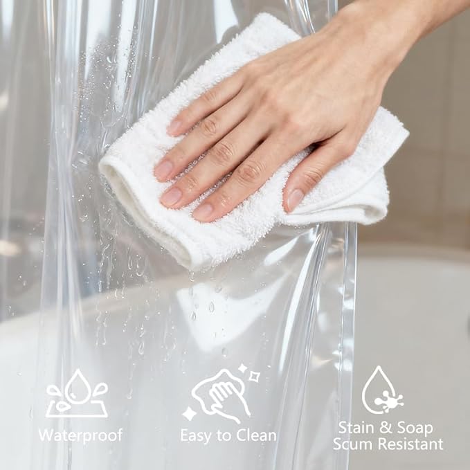 Vamelia Clear Shower Curtain Liner PEVA Plastic Bath Curtain Liners Lightweight Waterproof Bathroom Curtains with Hooks