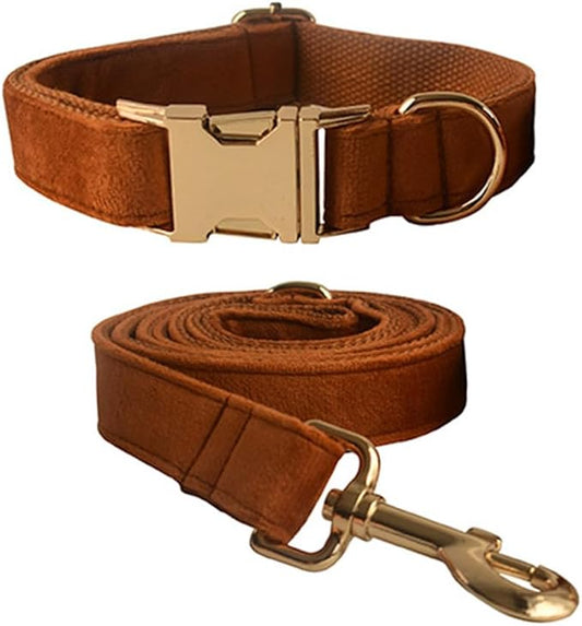 Velvet Dog Collar and Leash Set with Quick Release Metal Buckle | Bright & Stylish Leash and Collar Set, Soft Heavy Duty Pet Collars Adjustable for Samll Medium Large Dogs or Cats