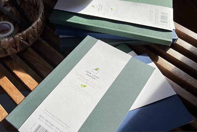 100% Recycled Softcover Dotted Grid Journal, Charcoal Gray, 8.5" x 5.5", 192 Pages, Embossed, Perfect Bound, FSC Certified, Made in USA