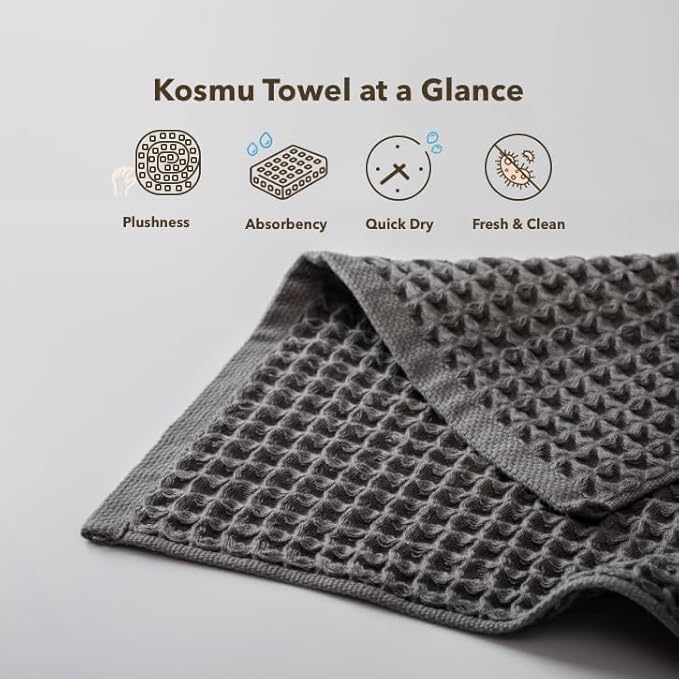 Luxury Organic Japanese Cotton Waffle Bath Towel | Thick, Absorbent, Quick Dry Bathroom Towels for Shower, Sauna, Onsen| Hotel & Spa Quality, Gift-Ready (Smoke Grey, Face Towel (6 Pack))