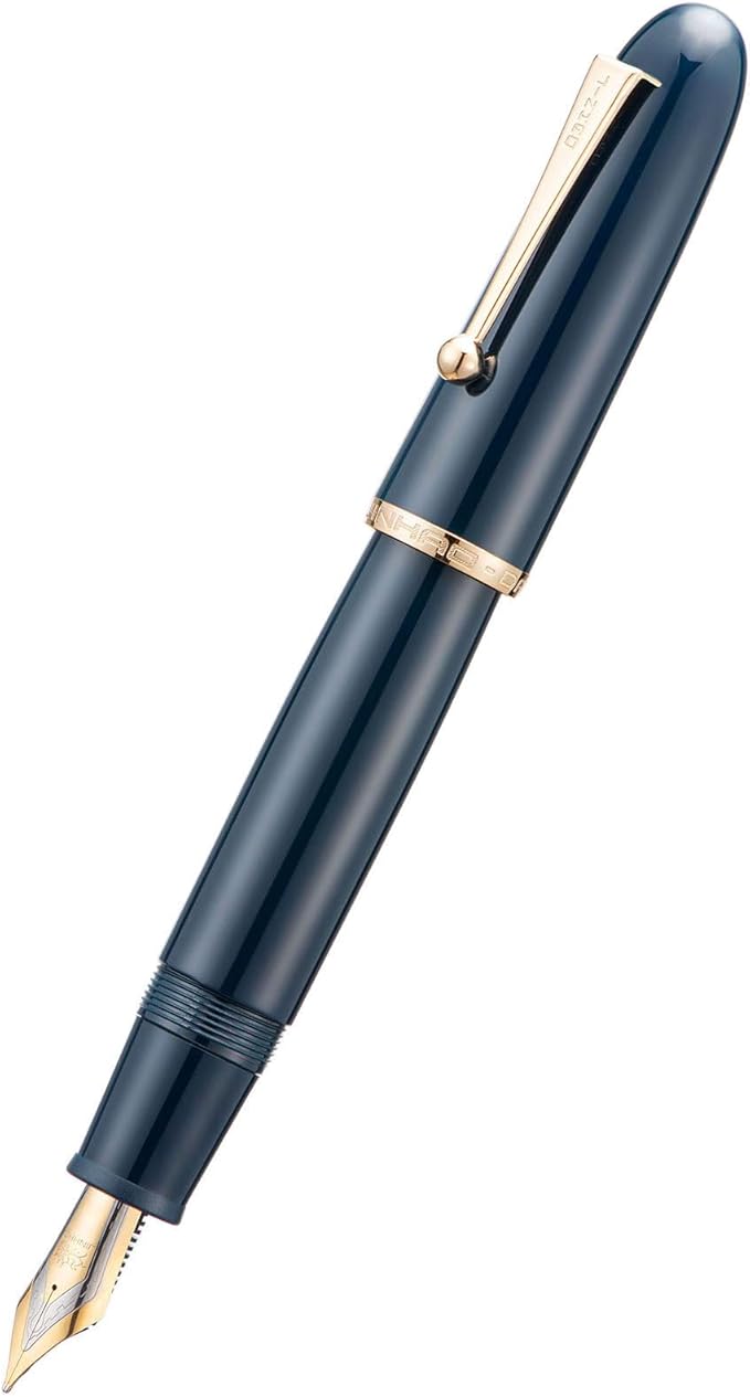 Jinhao 9019 DaDao Series Fountain Pen, Size 8 Medium Nib with Large Ink Converter, Dark Blue Acrylic Design Smooth Writing Pen (Gold Trim)