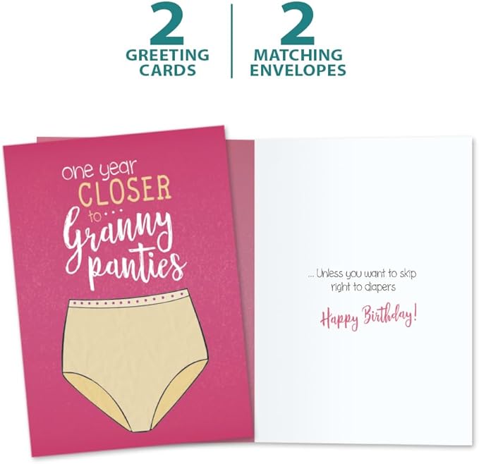 Tree-Free Greetings - Birthday Cards - Artful Designs - 2 Cards + Matching Envelopes - Made in USA - 100% Recycled Paper - 5 x 7 - Granny Panties (GT61236)