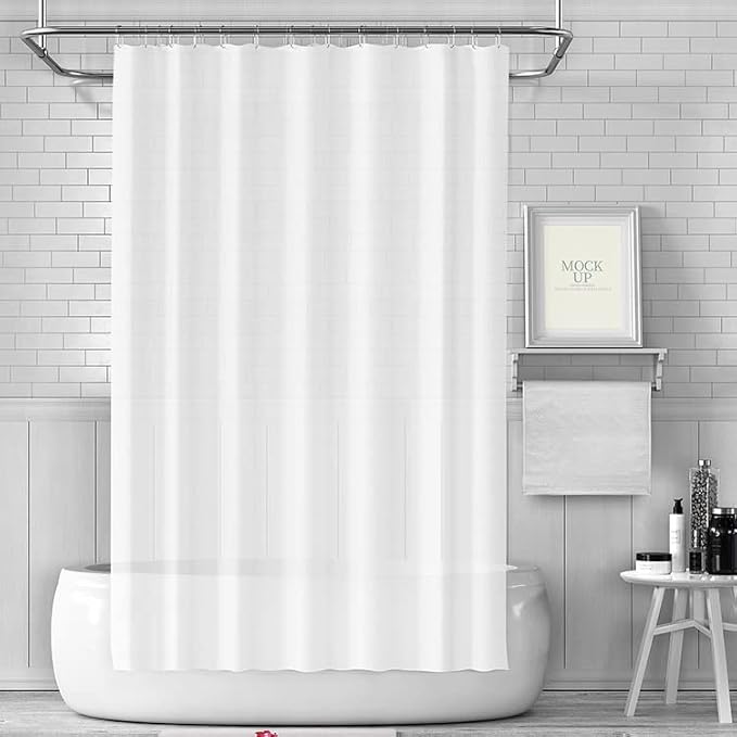 timecity White Shower Curtain Liner Plastic Bath Curtain with 3 Magnets Thickened Water Proof Quick Drying Shower Curtain Set with 12 White Hooks Shower Liner for Bathroom Shower,71x71inch