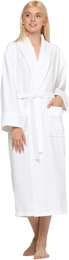 Turquaz 100% Turkish Cotton White Waffle Kimono Unisex Spa Robe