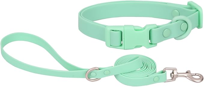 Ovale Waterproof Dog Collar Leash Combo Set, Durable and Easy to Clean, for Medium Dogs.(M, Light Green)