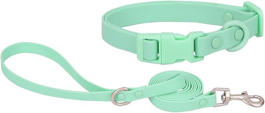 Ovale Waterproof Dog Collar Leash Combo Set, Durable and Easy to Clean, for Small Dogs.(S, Light Green)