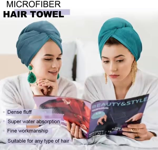 Microfiber Hair Towel Wrap 3 Pack Quick Dry Turban for Wet Hair Soft Lightweight Absorbent (Pink, Blue & Gray