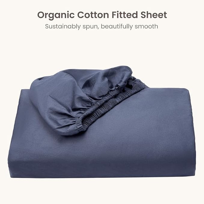 Bioweaves 100% Organic Cotton 1 King Size Fitted Sheet Only | 300 Thread Count Sateen Weave GOTS Certified with Deep Pocket - Mineral