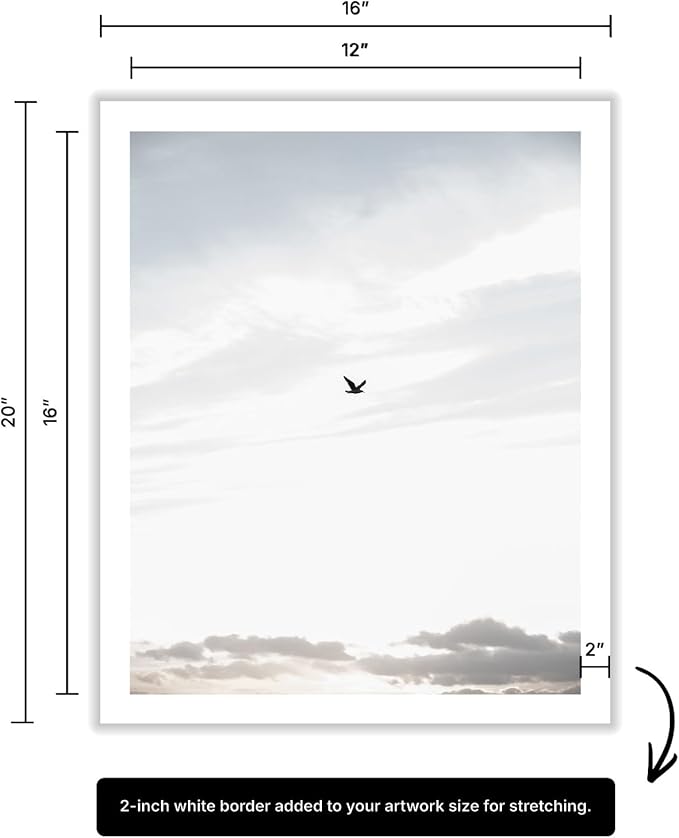Monem Art Minimalist Bird in Sky Photography Print - Moody Nordic Landscape Art Poster - Wall Decor for Living Room, Bedroom or Office - 12x16 ROLLED CANVAS Wall Art by Mareike Bohmer