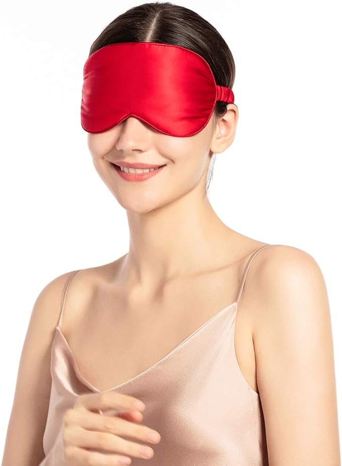 Mulberry Natural Silk Sleep Mask for Women & Men with Elastic Strap, Super Soft Sleeping Eye Mask, Size M, (Red)