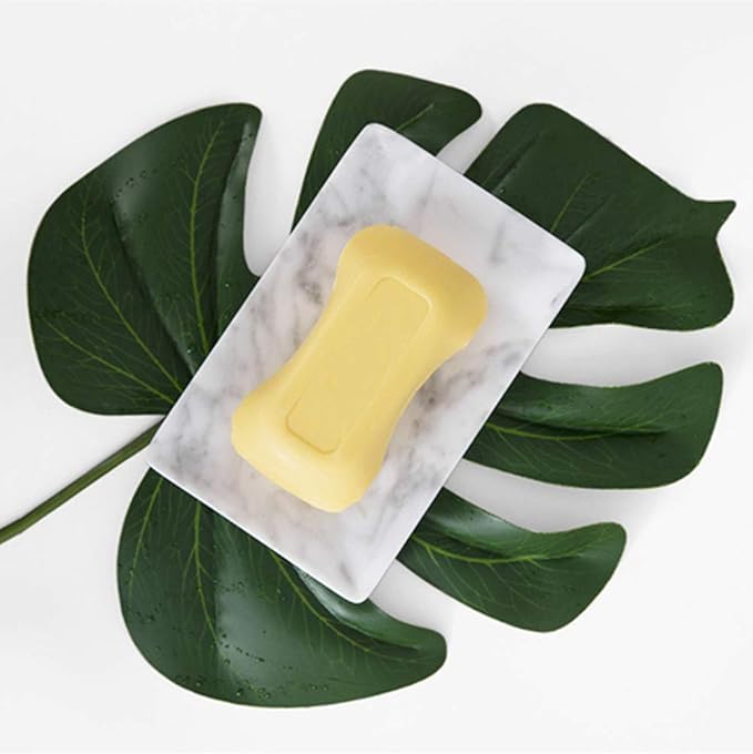 Natural Smooth Real Marble Soap Dish/Facial Sponge Holder/Bathroom Makeup Sponge Tray with Draining Hole (White Carrara)