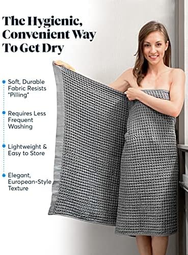 SUTERA - Silverthread Waffle Towel California - Grown Pima Cotton, Quick Drying, Ultra Soft, Lightweight and Absorbent - Waffle Weave Design - Luxury Towel (Hand, Grey) 16"x30"