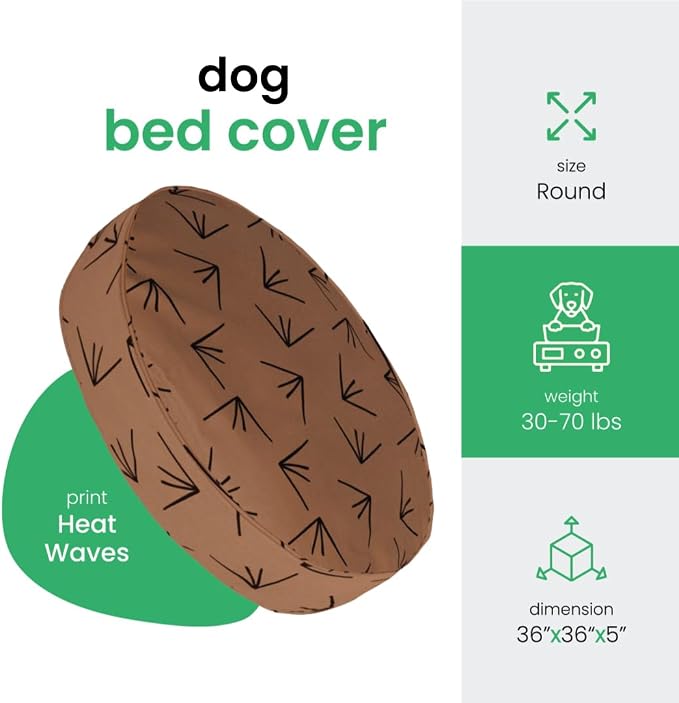 Molly Mutt Heat Waves Dog Bed Duvet Cover, 100% Cotton Canvas Cover for Dog, Puppy, or Cat Bed, Durable, Washable, and Free of Harmful Chemicals, Round, 36"x5"