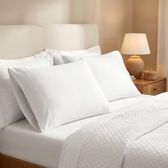 BIOWEAVES 100% Organic Cotton Sheets, 500 Thread Count 4-Piece GOTS Certified Bed Sheet Set Fits Mattress Upto 17" Deep Pocket, Soft & Silky Sateen Weave Full, White