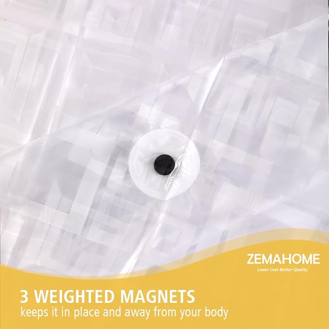 ZEMAHOME Thin 3D EVA Shower Curtain Liner Geometric, 72x72 Premium Light Weight Clear Plastic Bathroom Shower Curtain with Rustproof Metal Grommets 3 Magnets for Shower Stall, Bathtubs