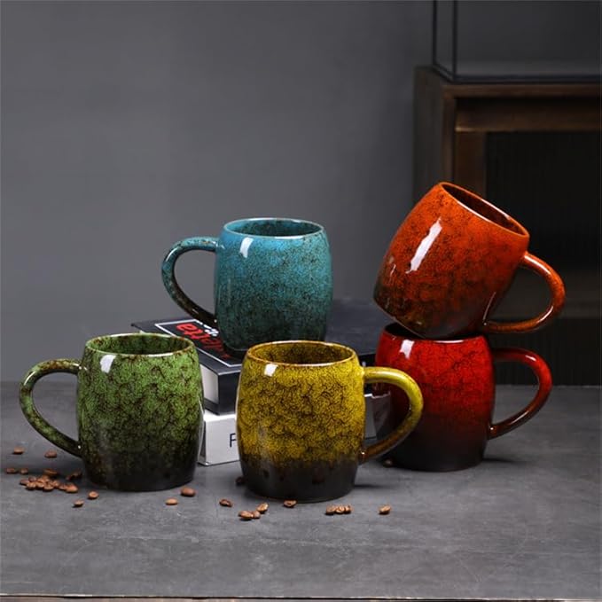 21oz Large Handmade ceramic Mug, Big Ceramic Tea Cup, Durable and Heavy Microwave and Dishwasher Safe Pottery Coffee Mug with Handle, Reactive Glaze Stoneware Clay coffee mug (Reddish Orange)