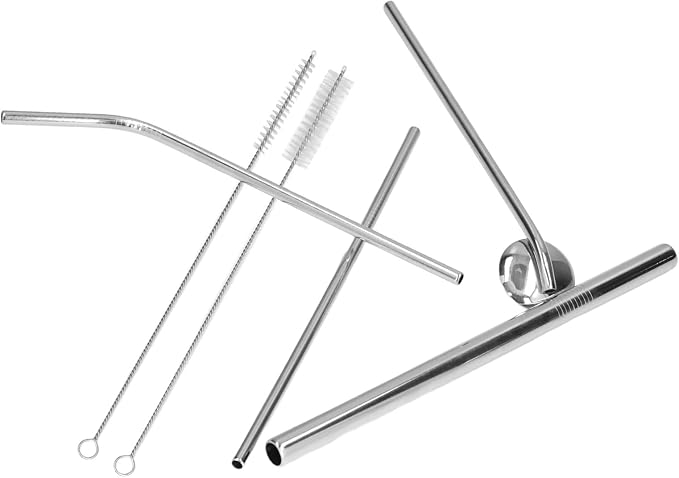 Reusable Stainless Steel Drinking Straws Set, Metal Straws Free Dishwasher Safe with 2 Brushes, Ideal for Cocktails Parties Picnics (Silver)