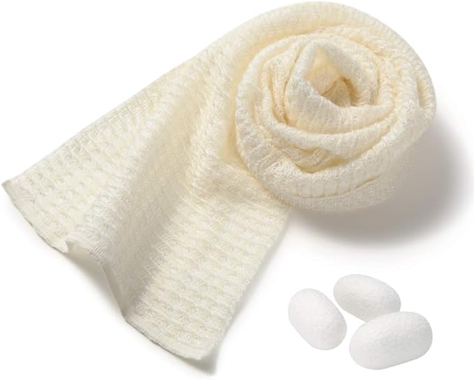 Exfoliating Washcloth [Made in Japan] Shower Back Scrubber, Plant-Based Loofah (Silk)