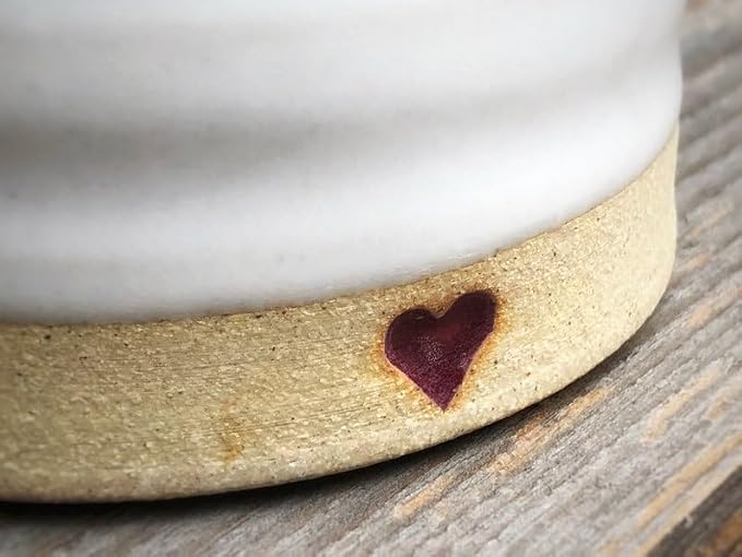 Handmade Heart Ceramic Coffee Mug, Rustic Farmhouse Pottery Cup, White Glazed Tea Mug, 12-14 oz Stoneware Drinkware