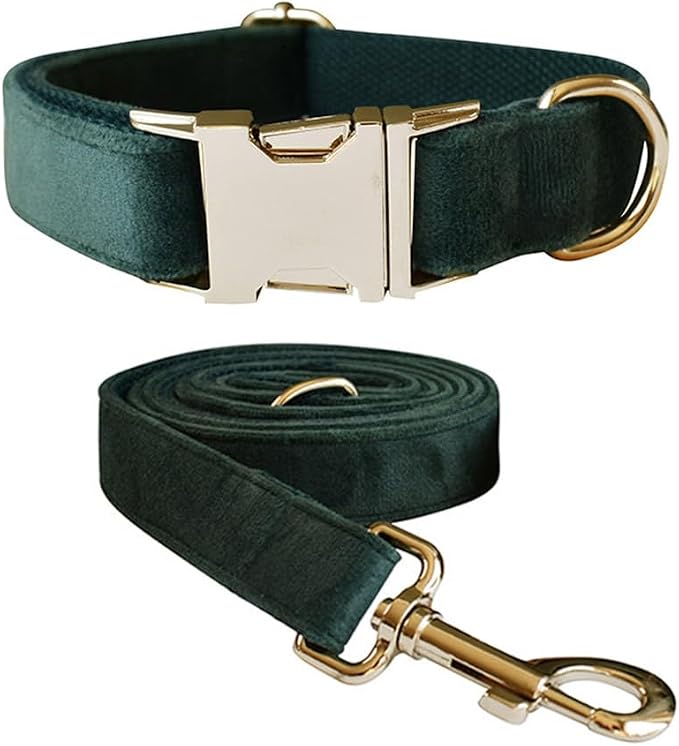 Velvet Dog Collar and Leash Set with Quick Release Metal Buckle | Bright & Stylish Leash and Collar Set, Soft Heavy Duty Pet Collars Adjustable for Samll Medium Large Dogs or Cats