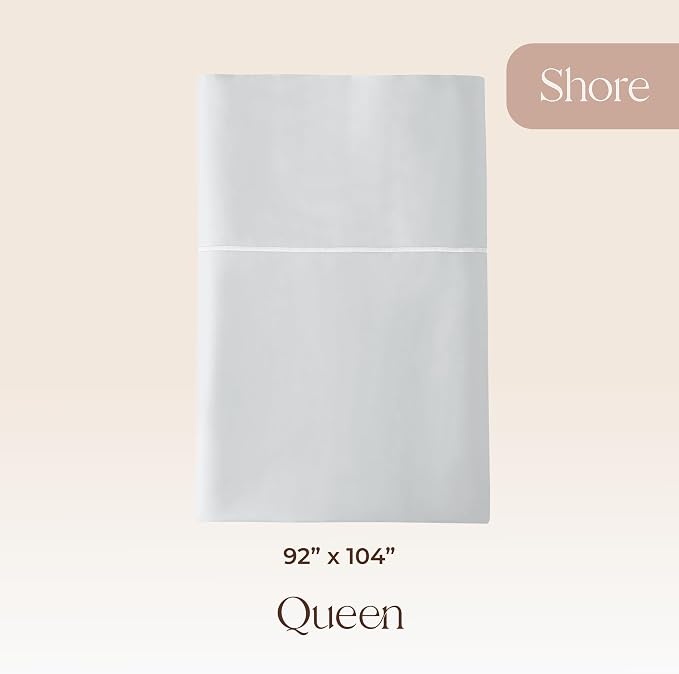 Certified Organic Queen Flat Sheet Only - 100% Organic Cotton Top Sheet with Luxurious Soft and Breathable 300 Thread Count Sateen Weave Finish - GOTS & Fairtrade Certified (Shore, Queen)