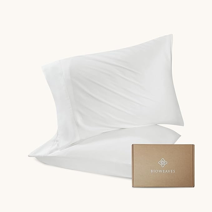 Bioweaves 100% Organic Cotton Envelope Pillow Cases 300 Thread Count Soft Sateen Weave GOTS Certified – 20 X 27, Set of 2, White