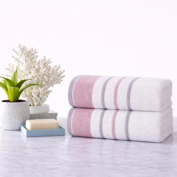 CASA COPENHAGEN White Bay 2Pcs 100% Egyptian Cotton Large Designer Bathsheet Towels Gift Set- Grey - Purple, 600GSM, 35"x70" 2Bath Sheet Towels for Bathroom (Gift Set for Women & Men)