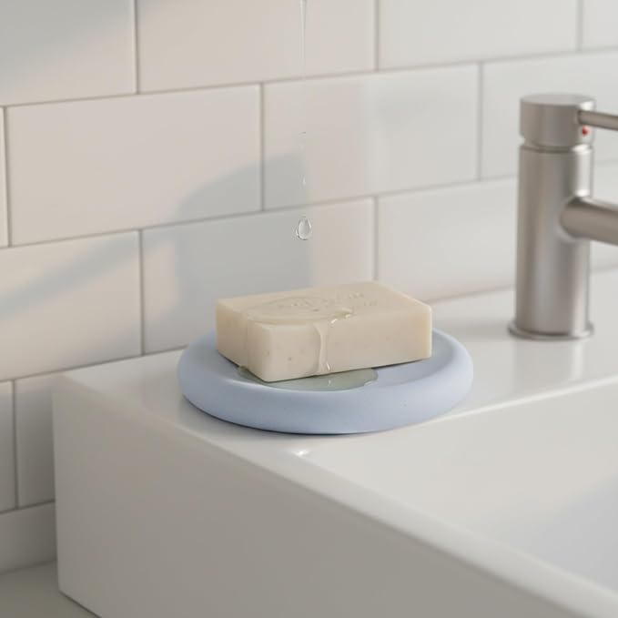 Round Diatomite Soap Dish for Bathroom Sink, Porous Stone Bar Soap Holder Tray, 3.9 Inch Diameter