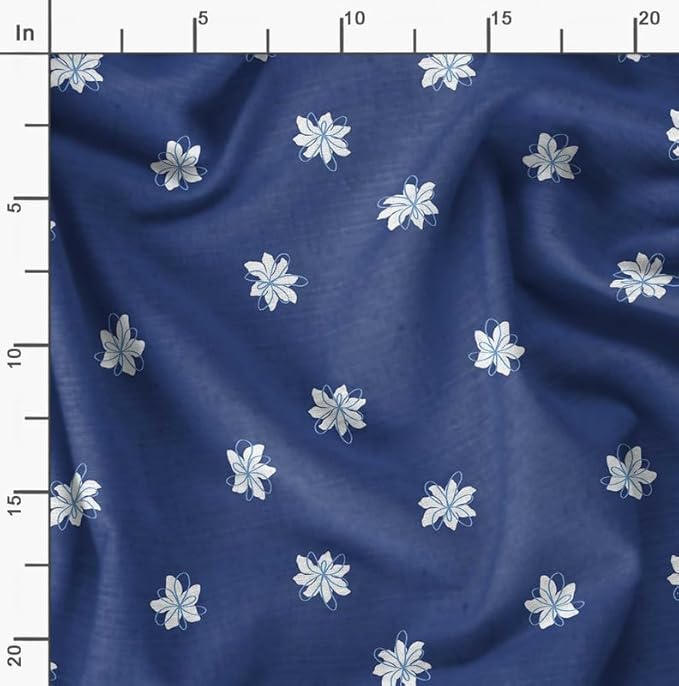 Soimoi Silky Satin Fabric Material, 1 Yard - 42" Inch Width, Blue - Floral Print - Soft Shiny Fabric for Dress, Pillowcases, Pajamas, Evening Dress, DIY